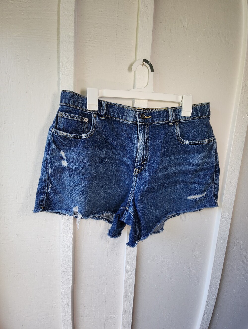AERIE Daydream Distressed Denim Pull On Dark Blue Distressed Denim Shorts Large